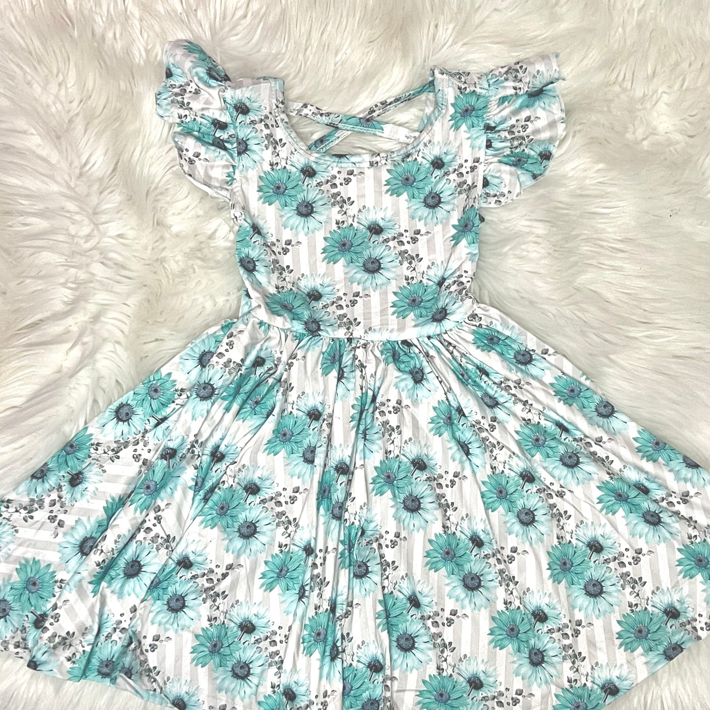 Teal Floral twirl dress