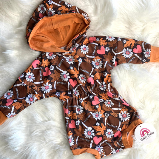 Fall football floral hooded romper