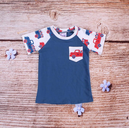 Red, white, and blue truck pocket tee